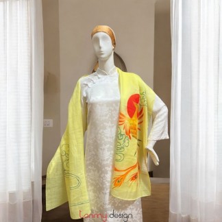 Khăn gai dài màu vàng vẽ tay hình phượng hoàng 70*190cm